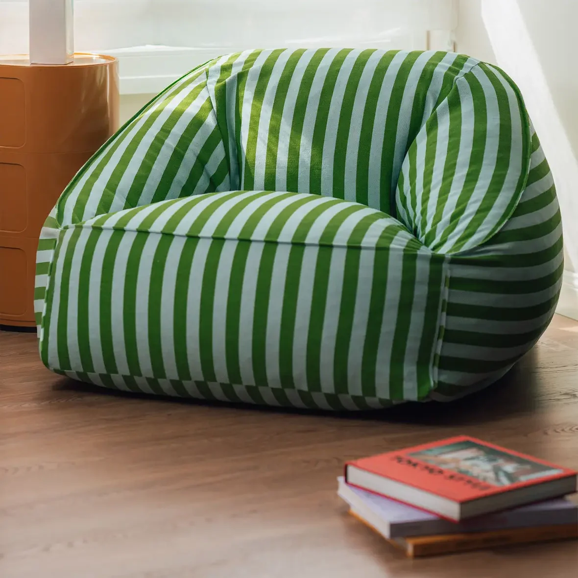 Armchair Beanbag - Adult Size - Ziggy Green Blue Stripes - Image 3