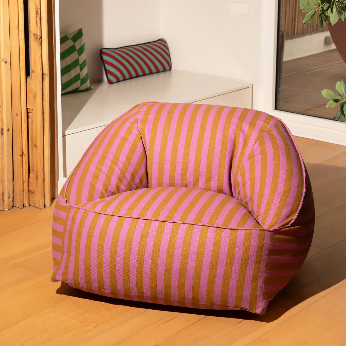 Armchair Beanbag - Adult Size - Ziggy Pink Curry Stripes - Image 3