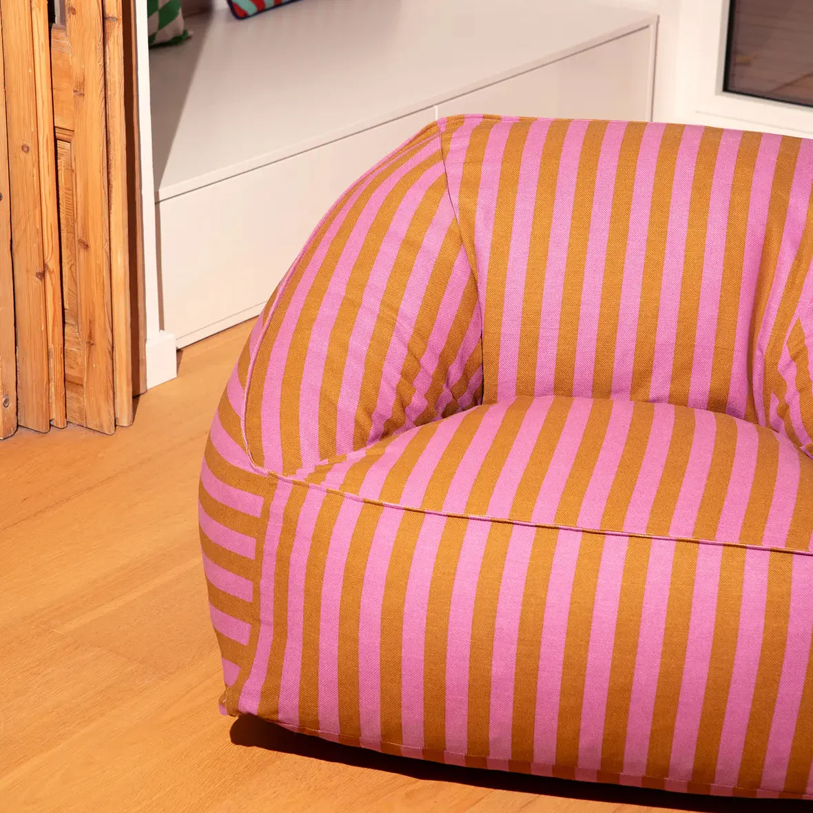 Armchair Beanbag - Adult Size - Ziggy Pink Curry Stripes - Image 6