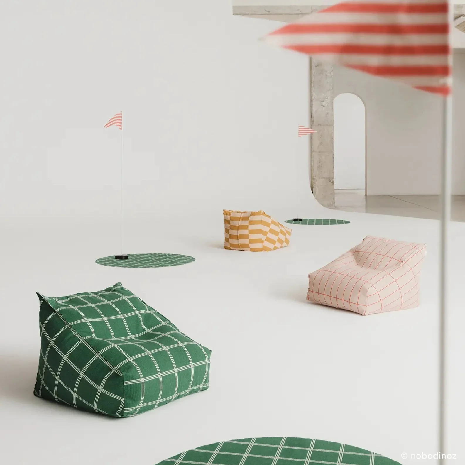 Armchair Beanbag -Kids Vibes -  Pink and Red Grid - Image 2