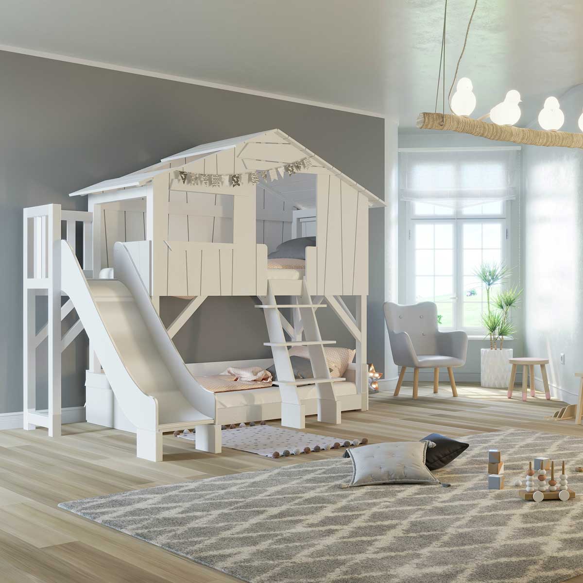 Tree house Bunk Bed with Slide and Side Platform - Image 3