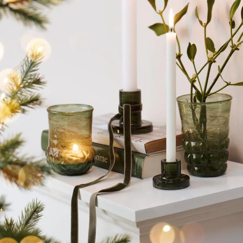 Candle Holder Glass f/1.3 cm Candle Green - Image 3