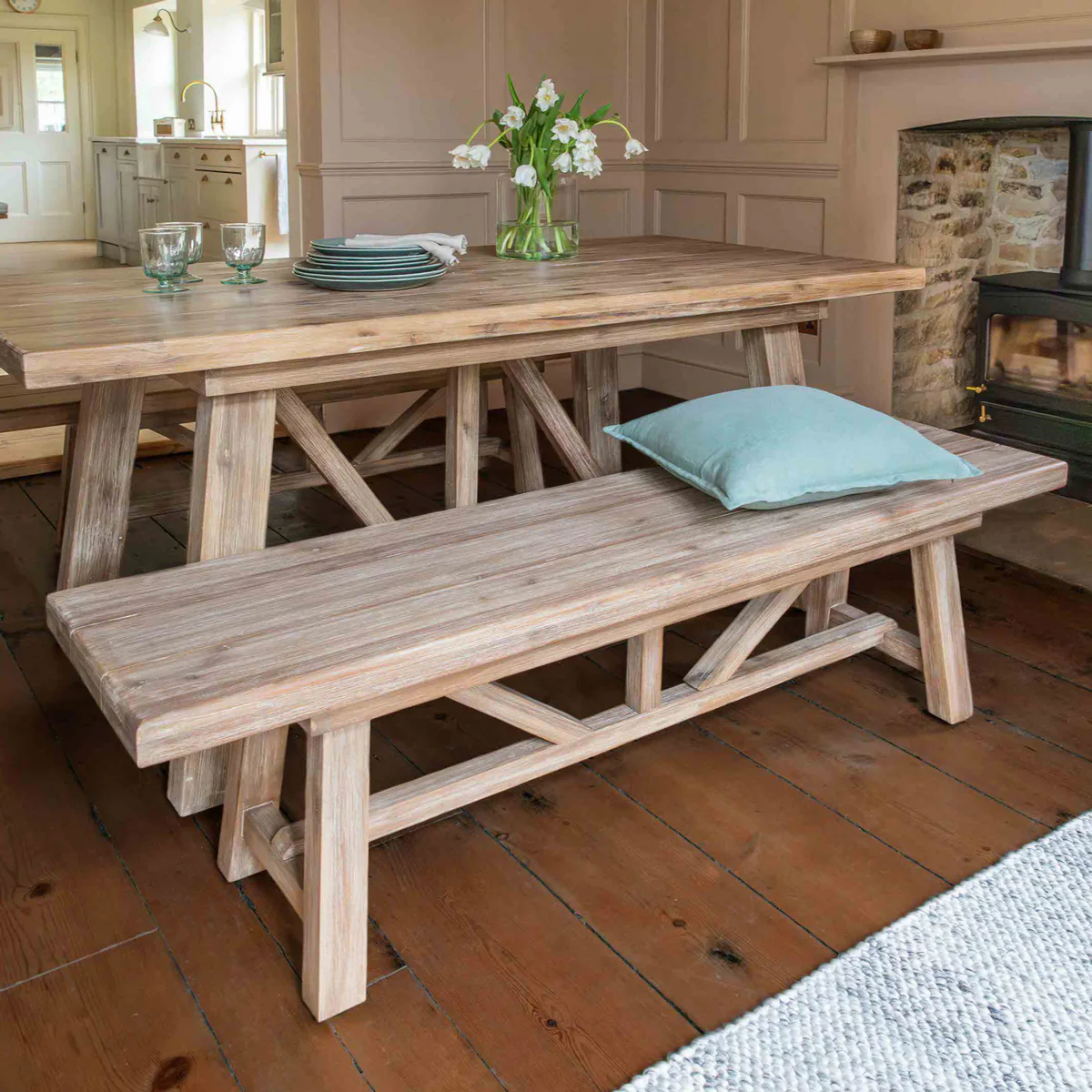 Chilford Wooden Bench Two Sizes - Image 3