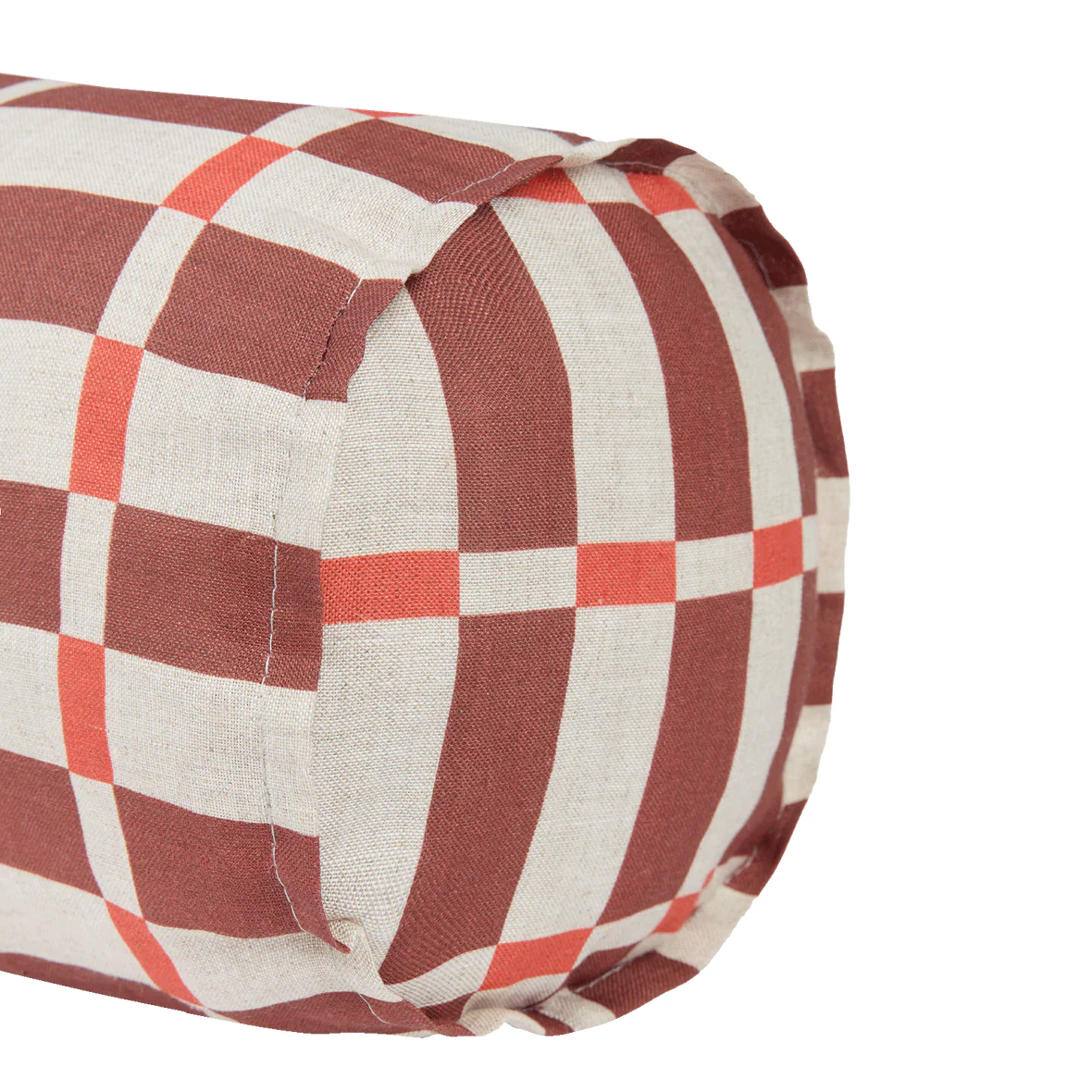 Cylinder Cushion In French Linen Cliff - Maroon Red Mosaic - Image 3