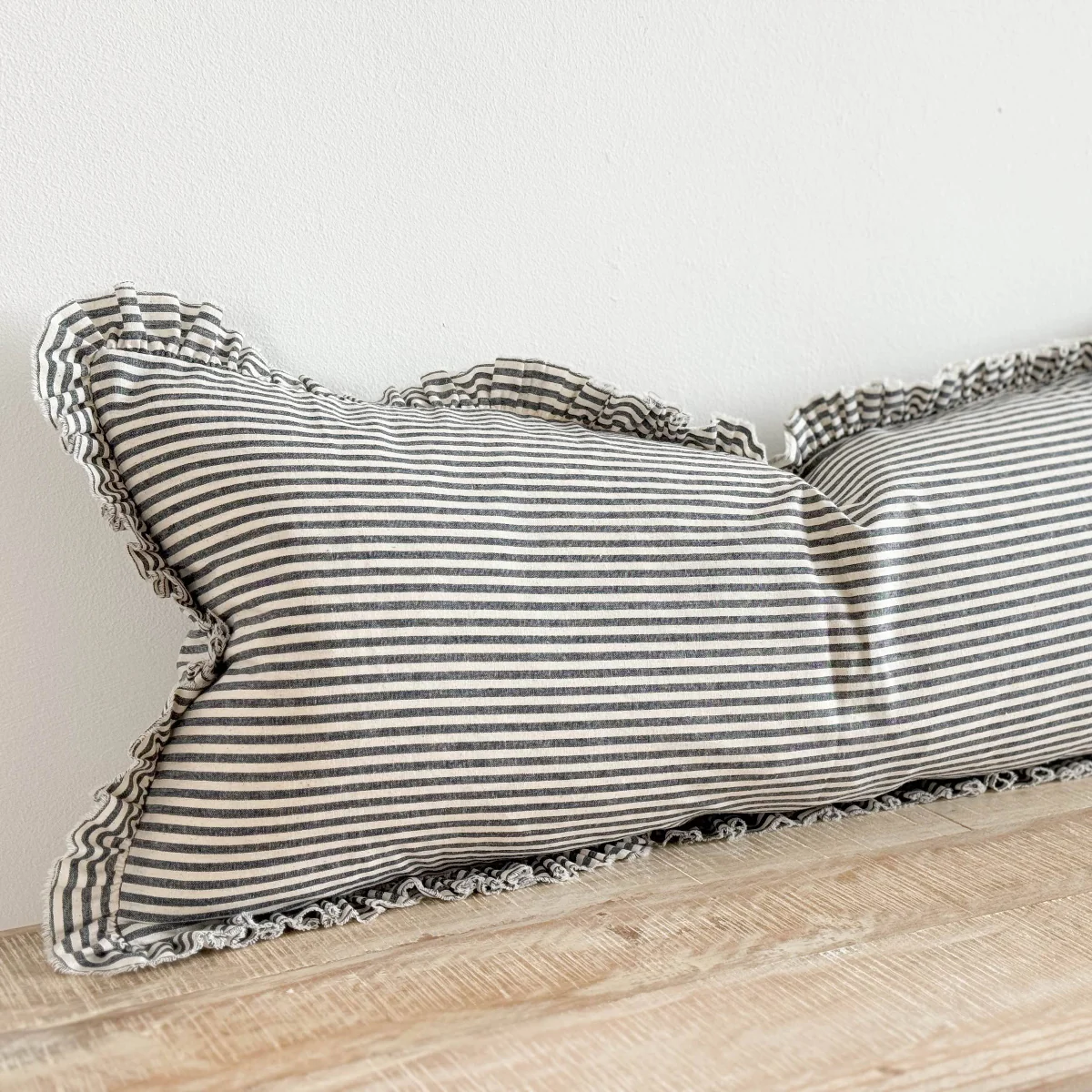 Darcy Cotton Bolster Cushion  80x30 -  Navy & Cream