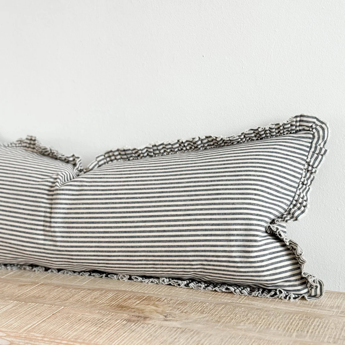 Darcy Cotton Bolster Cushion  80x30 -  Navy & Cream - Image 3