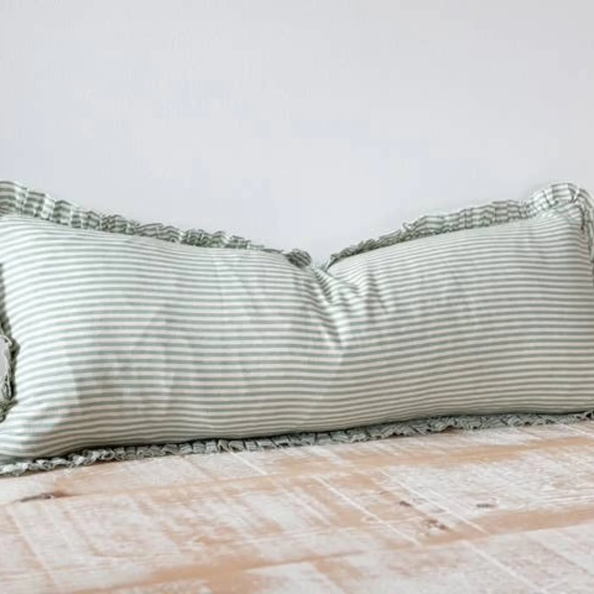 Darcy Cotton Bolster Cushion 80x30 -  Sage Stripe - Image 4