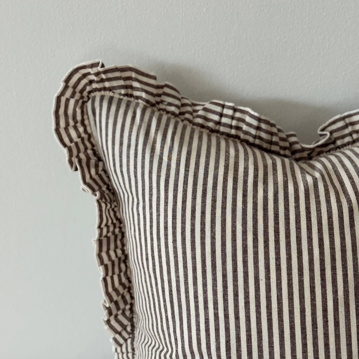 Darcy Ruffle Cotton Cushion 45x45 - Dark Brown Stripe - Image 2