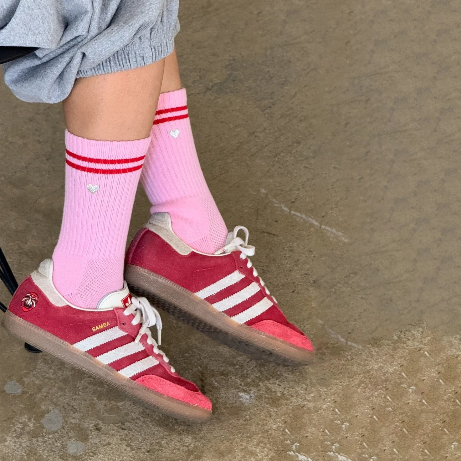 Embroidered Boyfriend Socks: Amour Pink + Heart