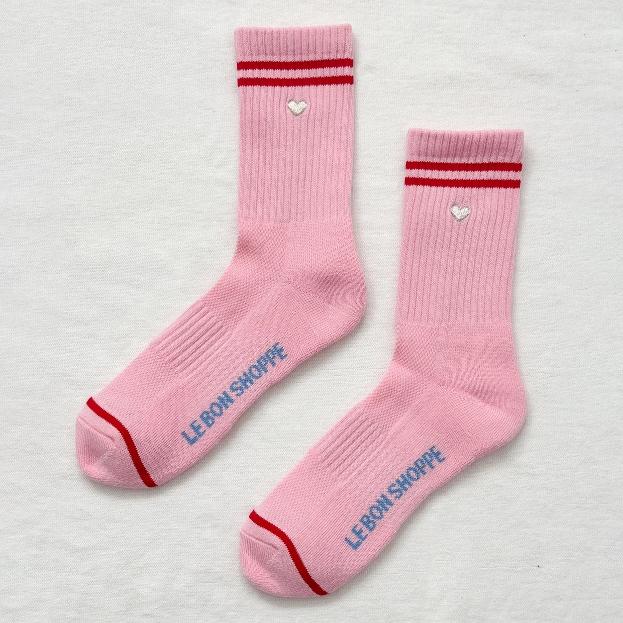 Embroidered Boyfriend Socks: Amour Pink + Heart - Image 2