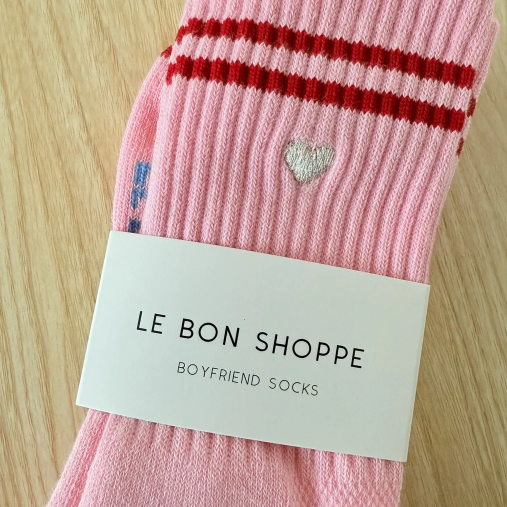 Embroidered Boyfriend Socks: Amour Pink + Heart - Image 3