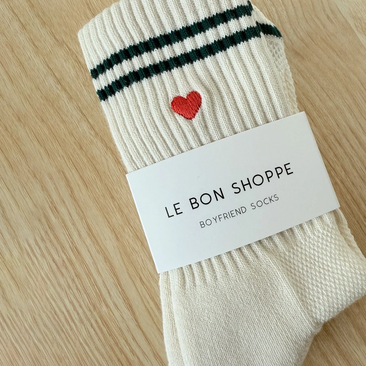Embroidered Boyfriend Socks: Parchment + Heart - Image 2