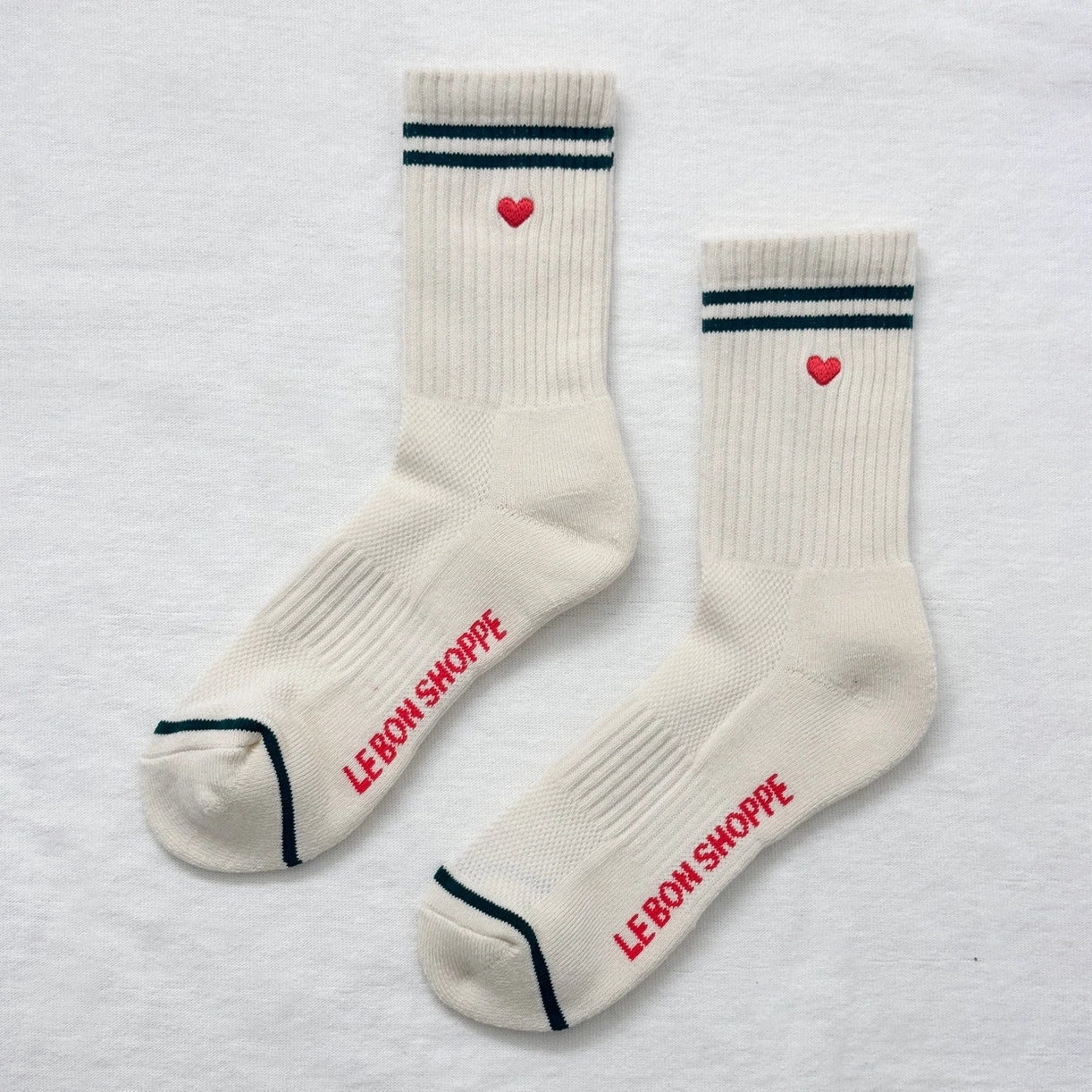 Embroidered Boyfriend Socks: Parchment + Heart - Image 3