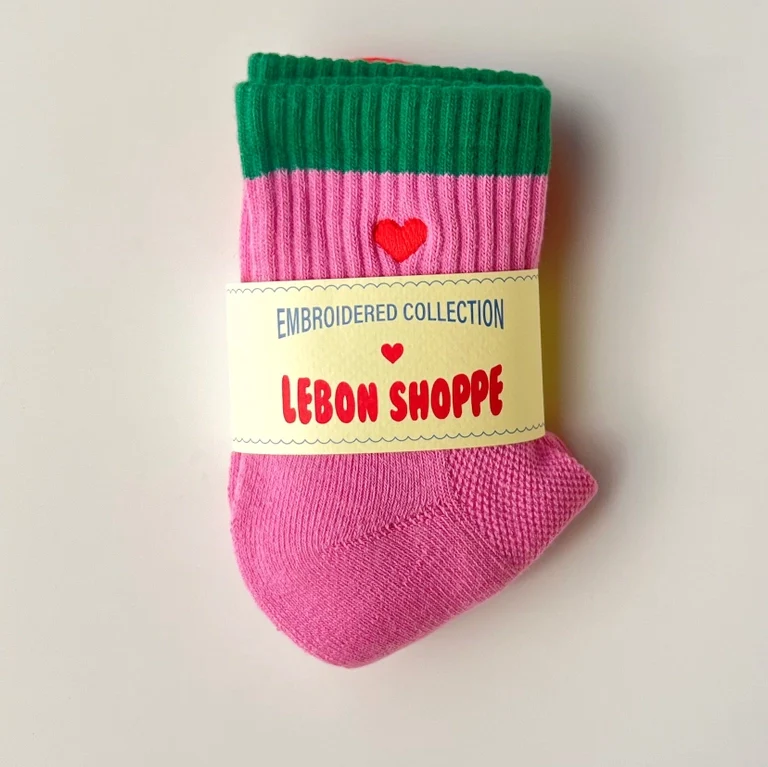 Embroidered Colour Block Girlfriend Socks Rose Green & Heart - Image 2