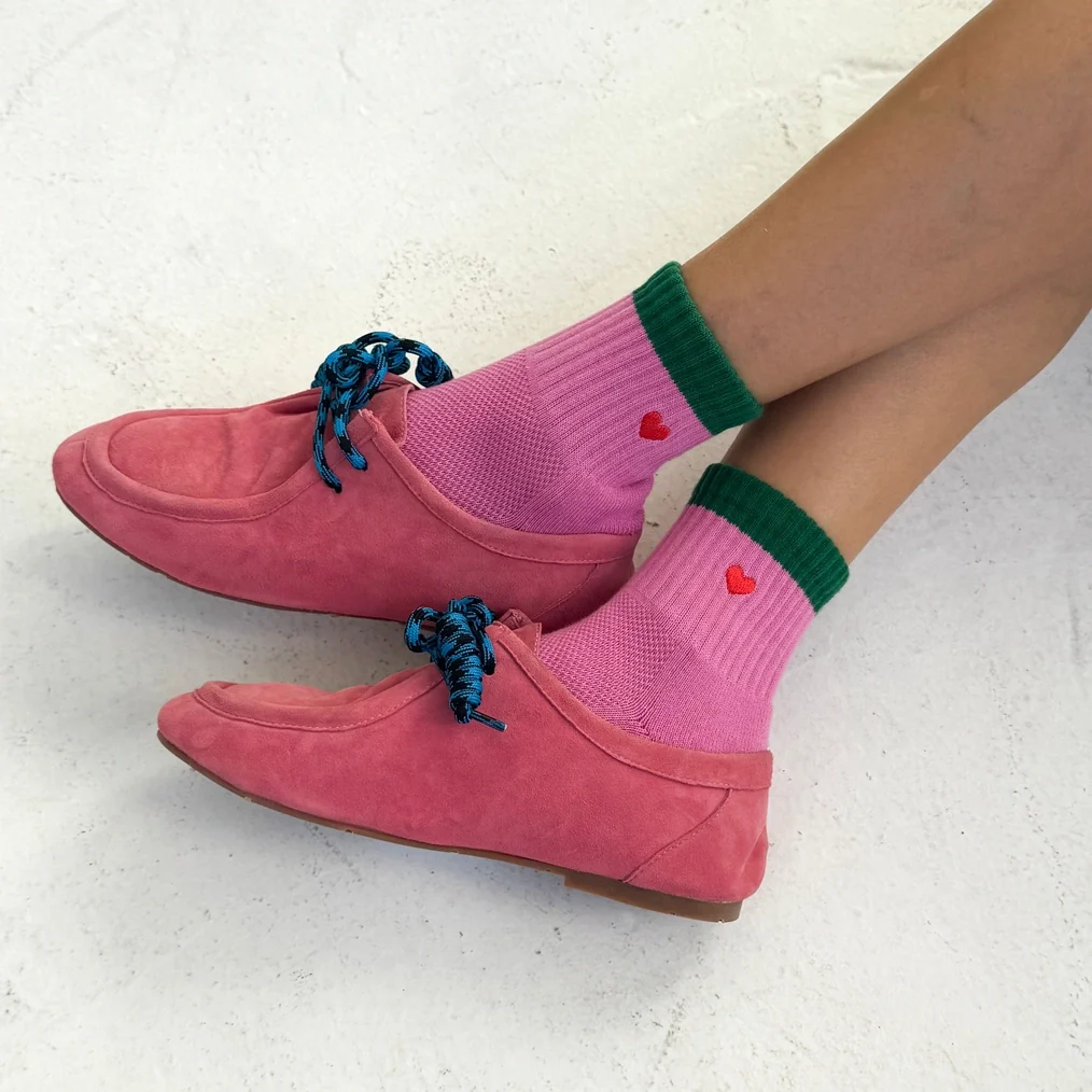 Embroidered Colour Block Girlfriend Socks Rose Green & Heart - Image 3