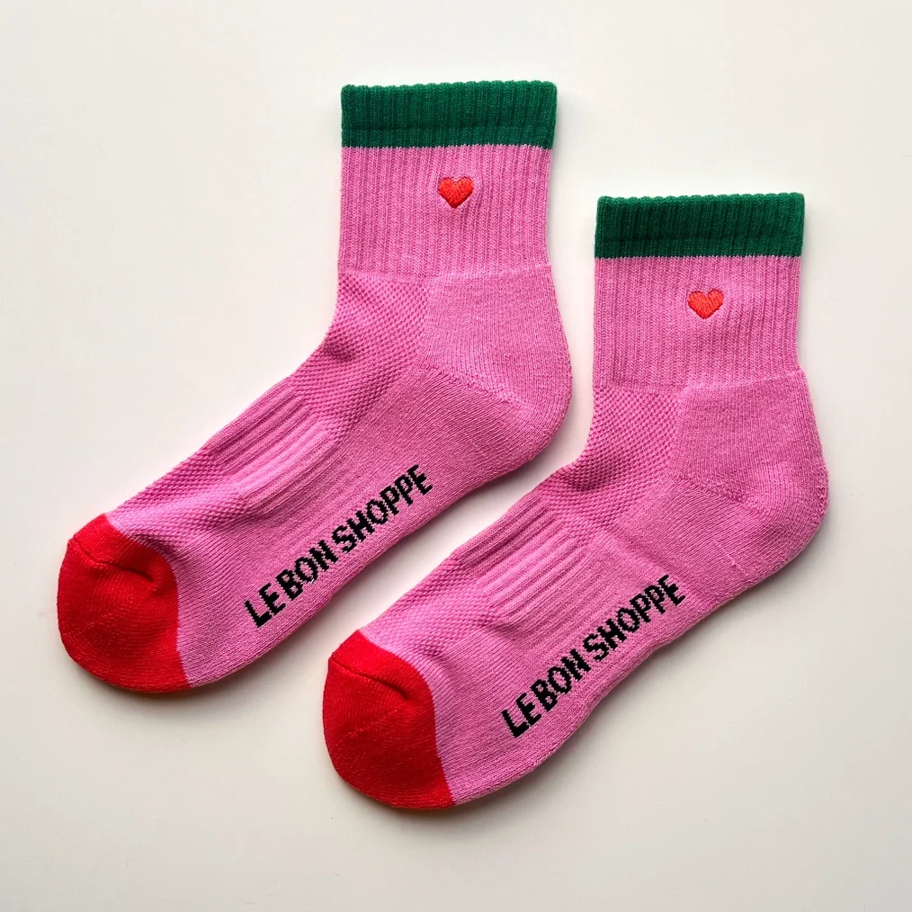 Embroidered Colour Block Girlfriend Socks Rose Green & Heart - Image 4