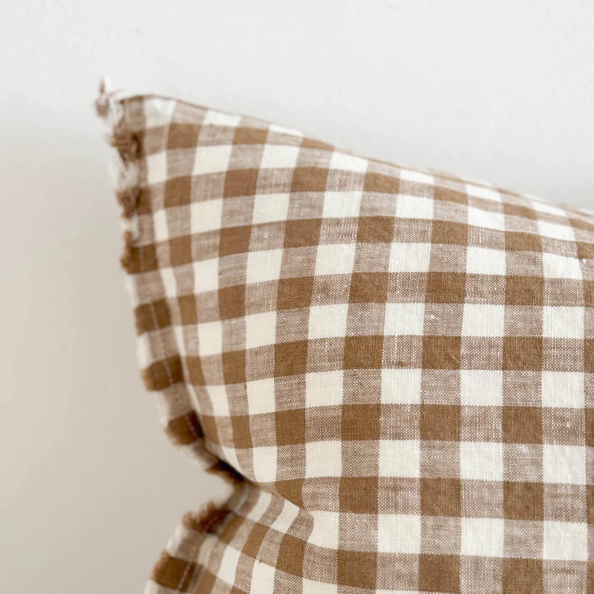 Esmee Fringed Linen Cushion 50x30 – Brown Gingham - Image 4