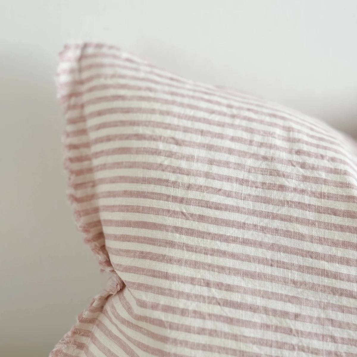 Esmee Fringed Linen Cushion 50x30 – Pink & Cream Stripe - Image 2