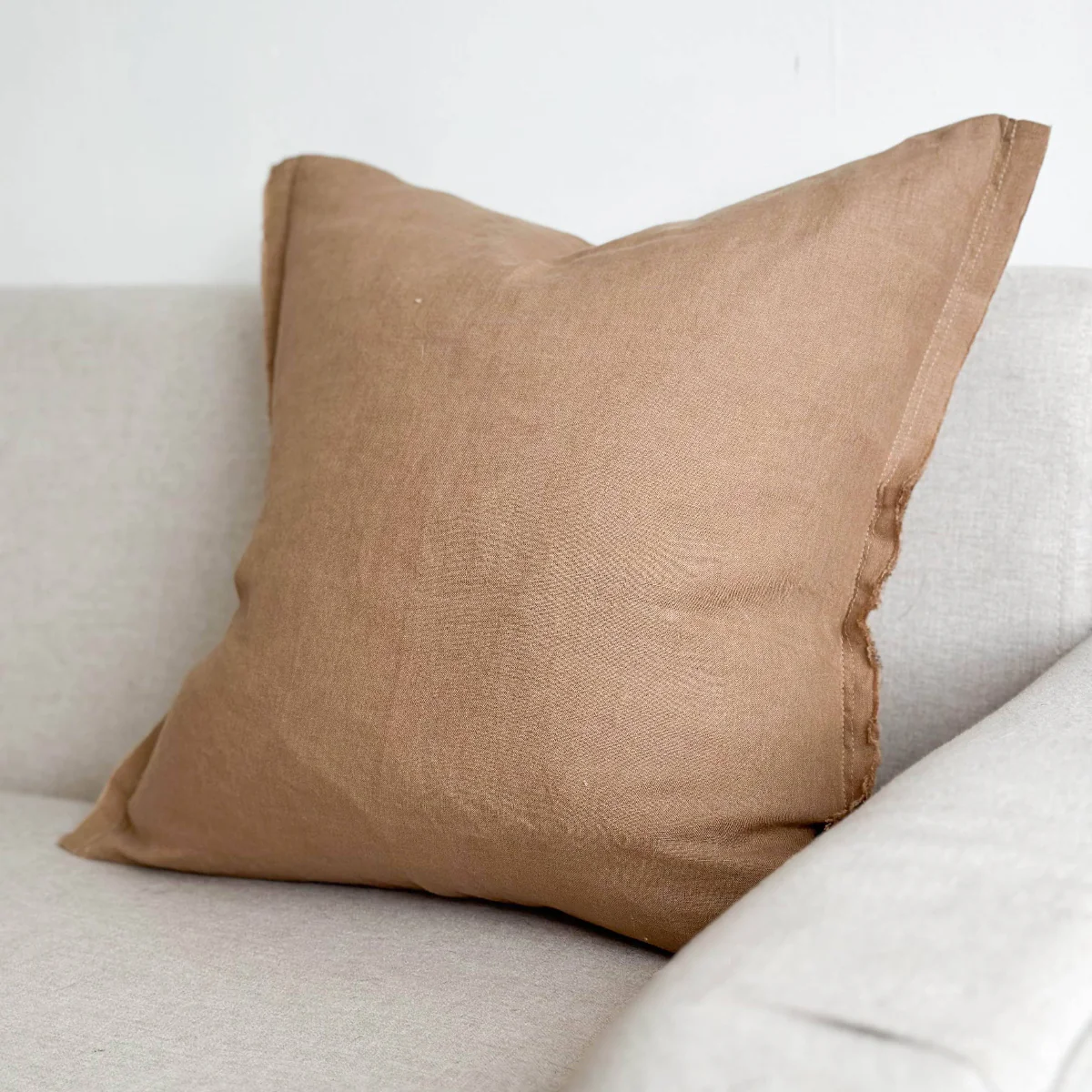 Esmee Linen Cushion Cover – Frayed Edge Coffee: 53 x 53 cm - Image 3