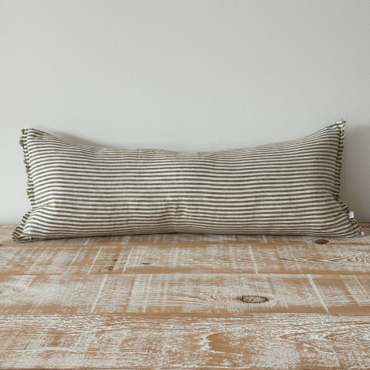 Esmee Olive Stripe Bolster Cushion – Olive Stripe 80x30 - Image 3