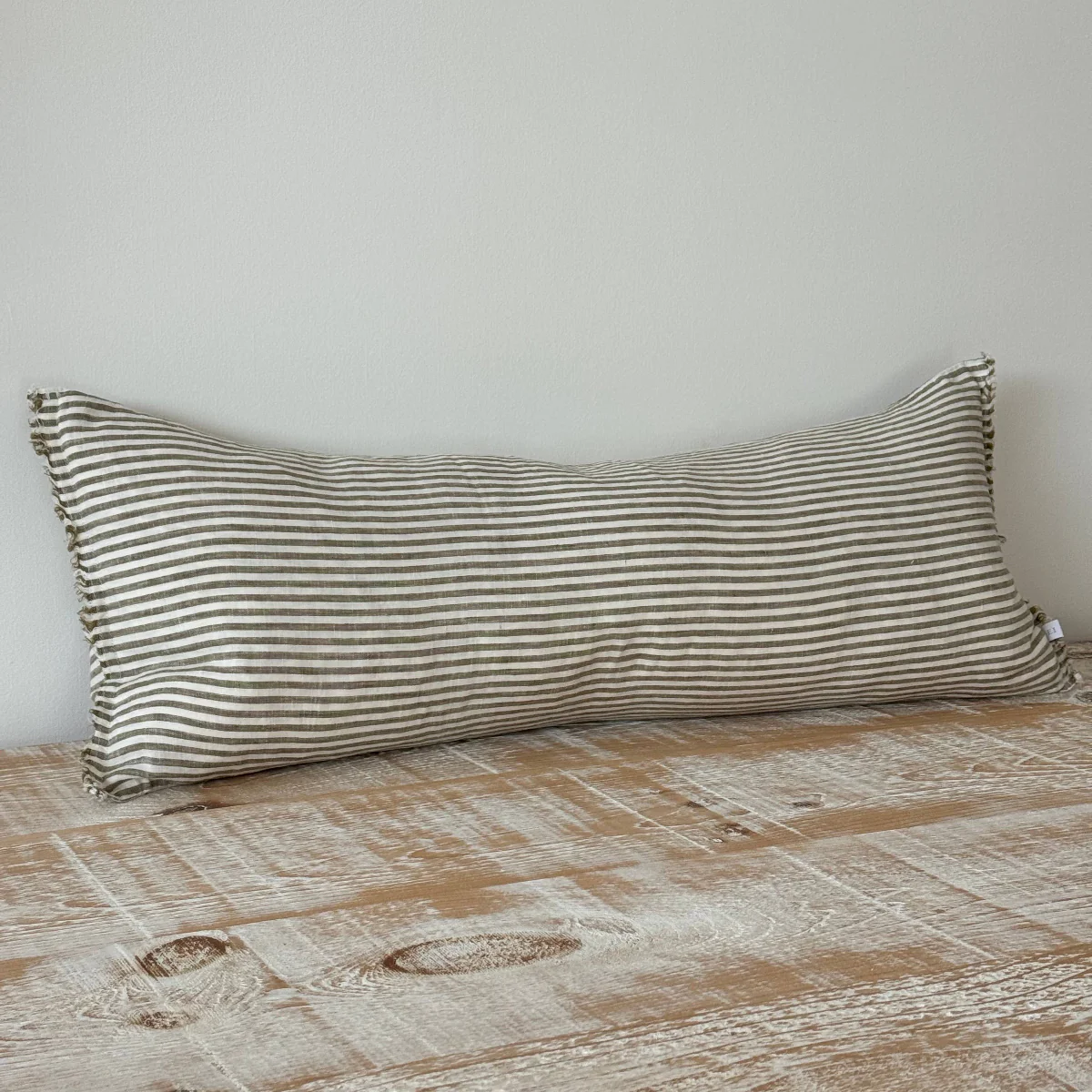 Esmee Olive Stripe Bolster Cushion – Olive Stripe 80x30 - Image 4