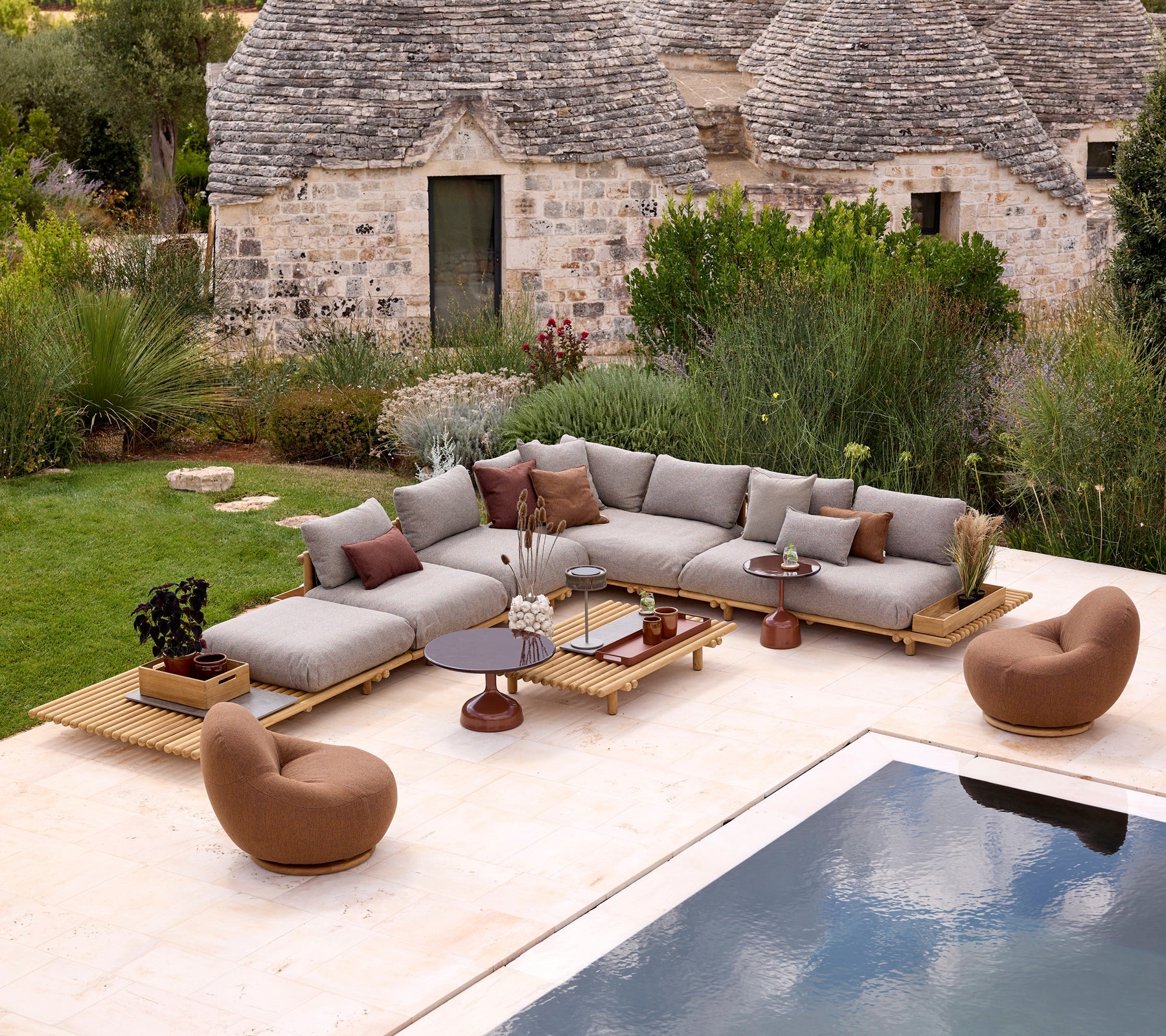 Gem Lounge Chair with Teak Swivel : Umber Brown - Image 2