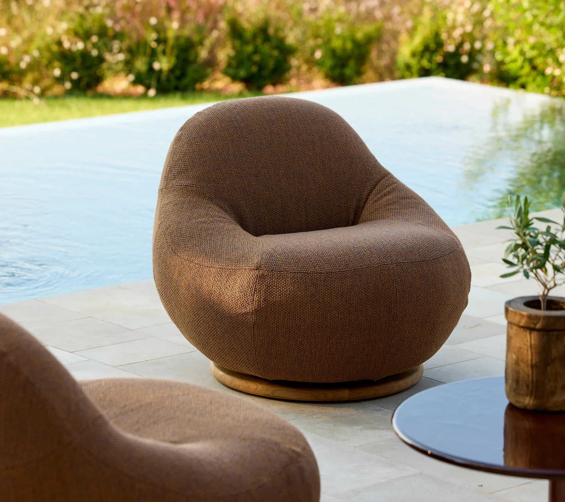 Gem Lounge Chair with Teak Swivel : Umber Brown - Image 3