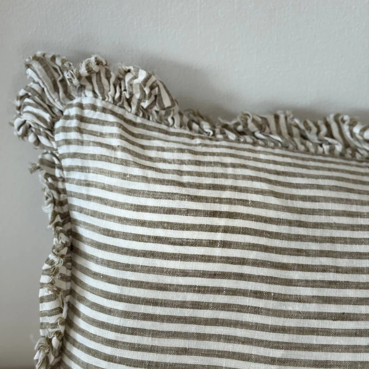 Hallie Bolster Linen Cushion  – Olive Stripe 80x30 - Image 4