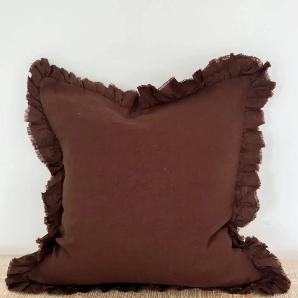 Hallie Dark Brown Ruffle Edge Cushion 65 x 65cm - Image 3