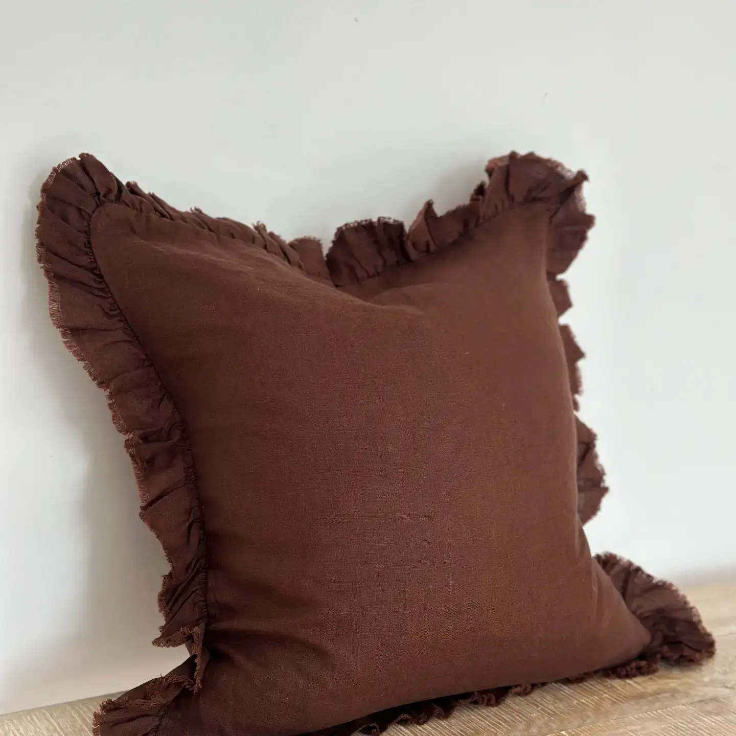 Hallie Dark Brown Ruffle Edge Cushion 65 x 65cm - Image 4