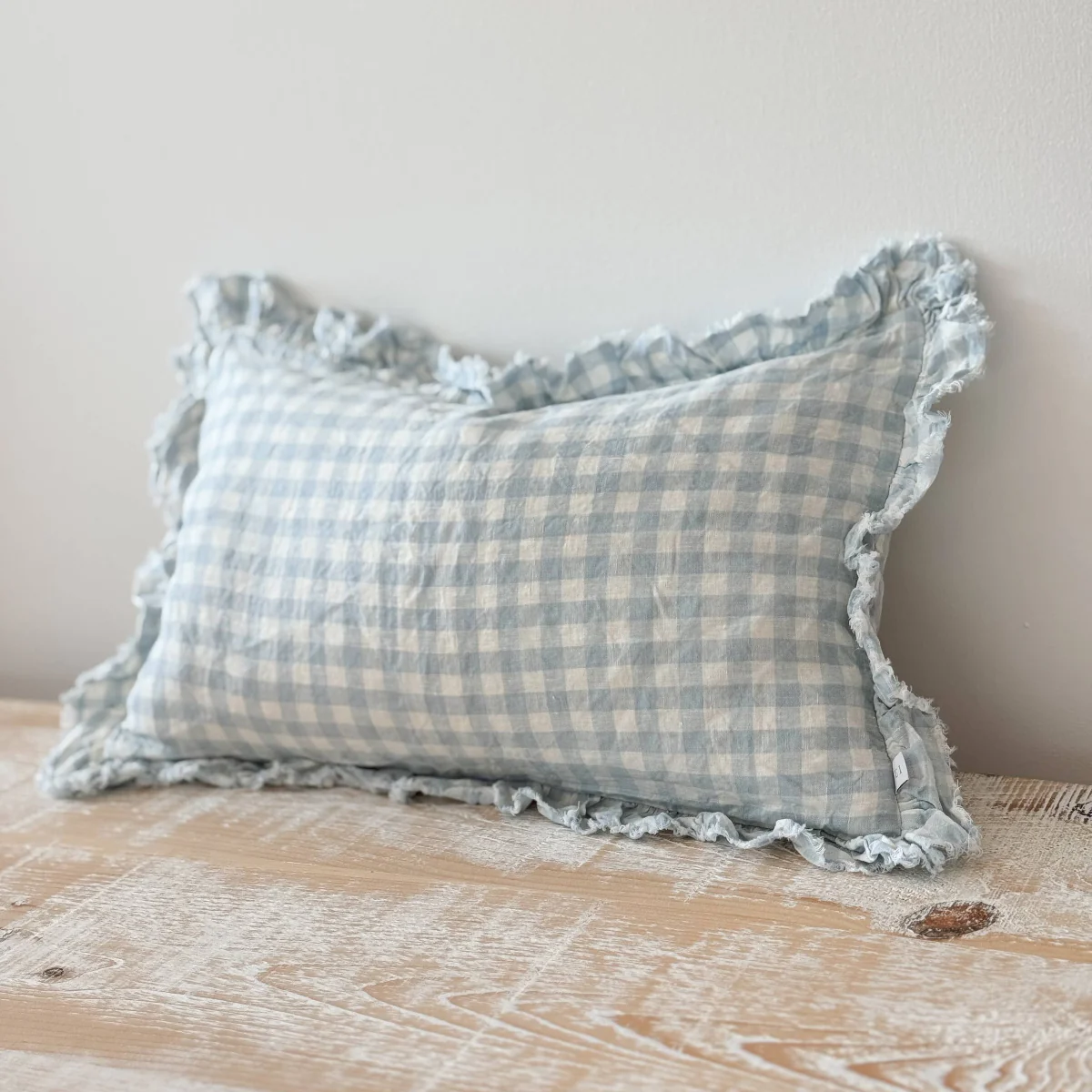 Hallie Light Blue Gingham Cushion 50x30 - Image 3
