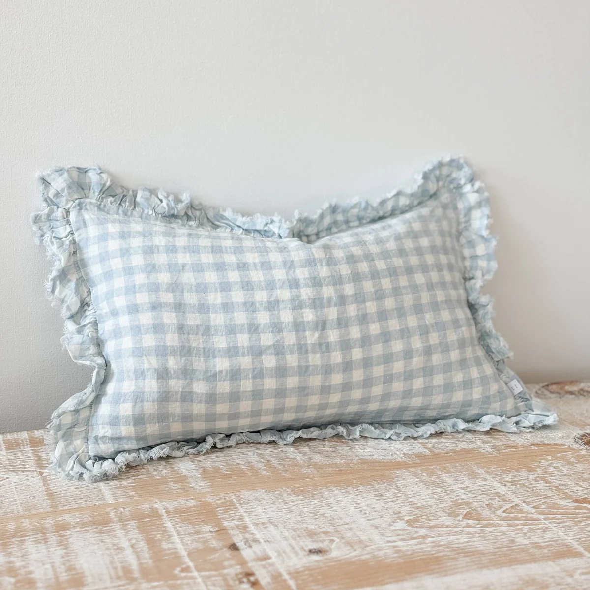 Hallie Light Blue Gingham Cushion 50x30 - Image 4