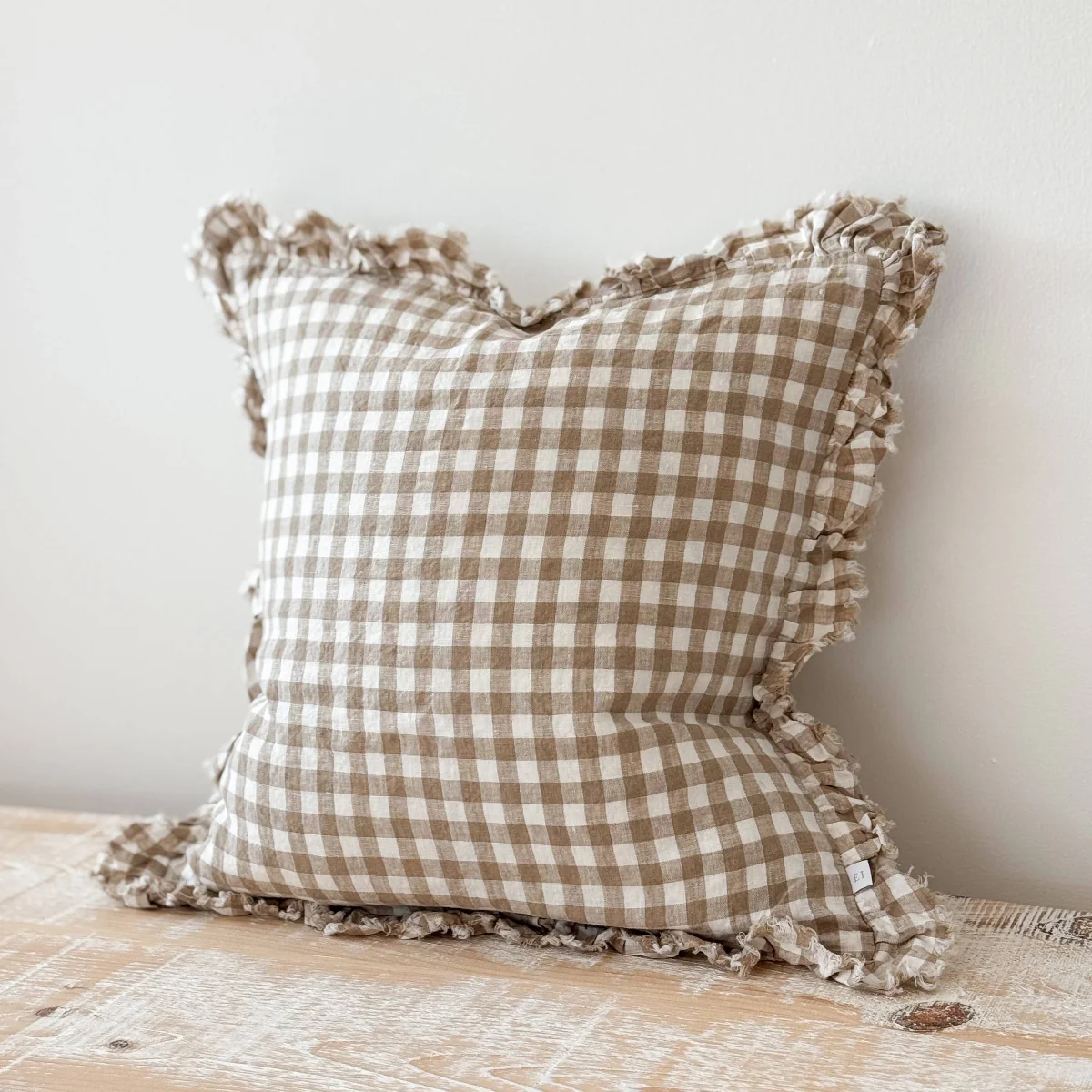 Hallie Light Brown Gingham Cushion - 45x45cm - Image 3