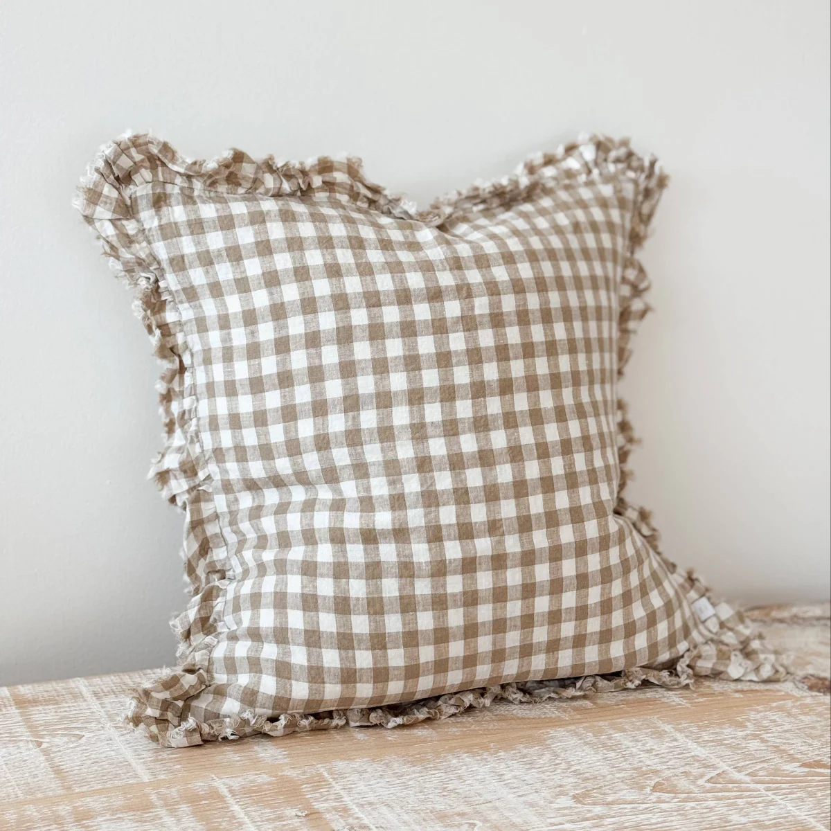 Hallie Light Brown Gingham Cushion - 45x45cm - Image 4