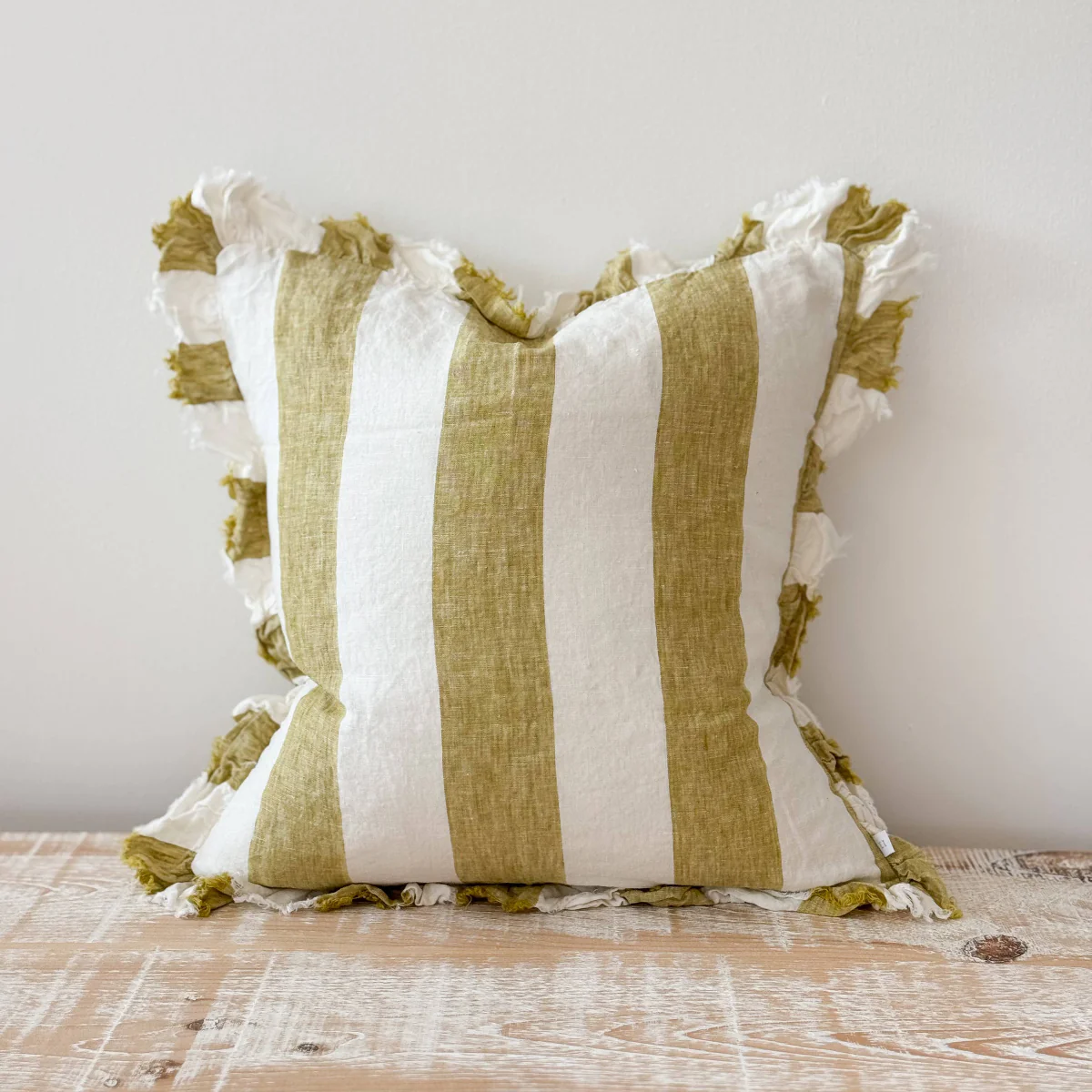 Hallie Light Olive Wide Stripe Cushion 45x45cm