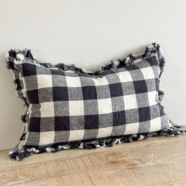 Hallie Navy Check Cushion Cover 50x30 – Ruffled Edge - Image 3