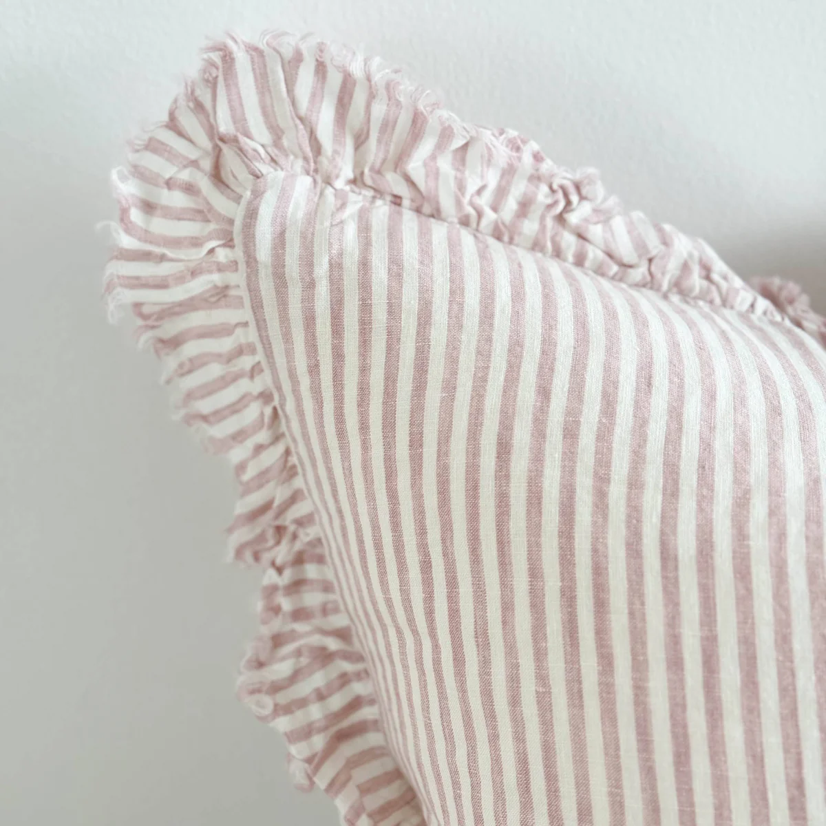 Hallie Ruffled Linen Cushion 45x45 – Pink Stripe - Image 2