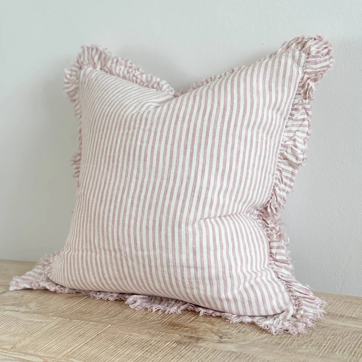 Hallie Ruffled Linen Cushion 45x45 – Pink Stripe - Image 3