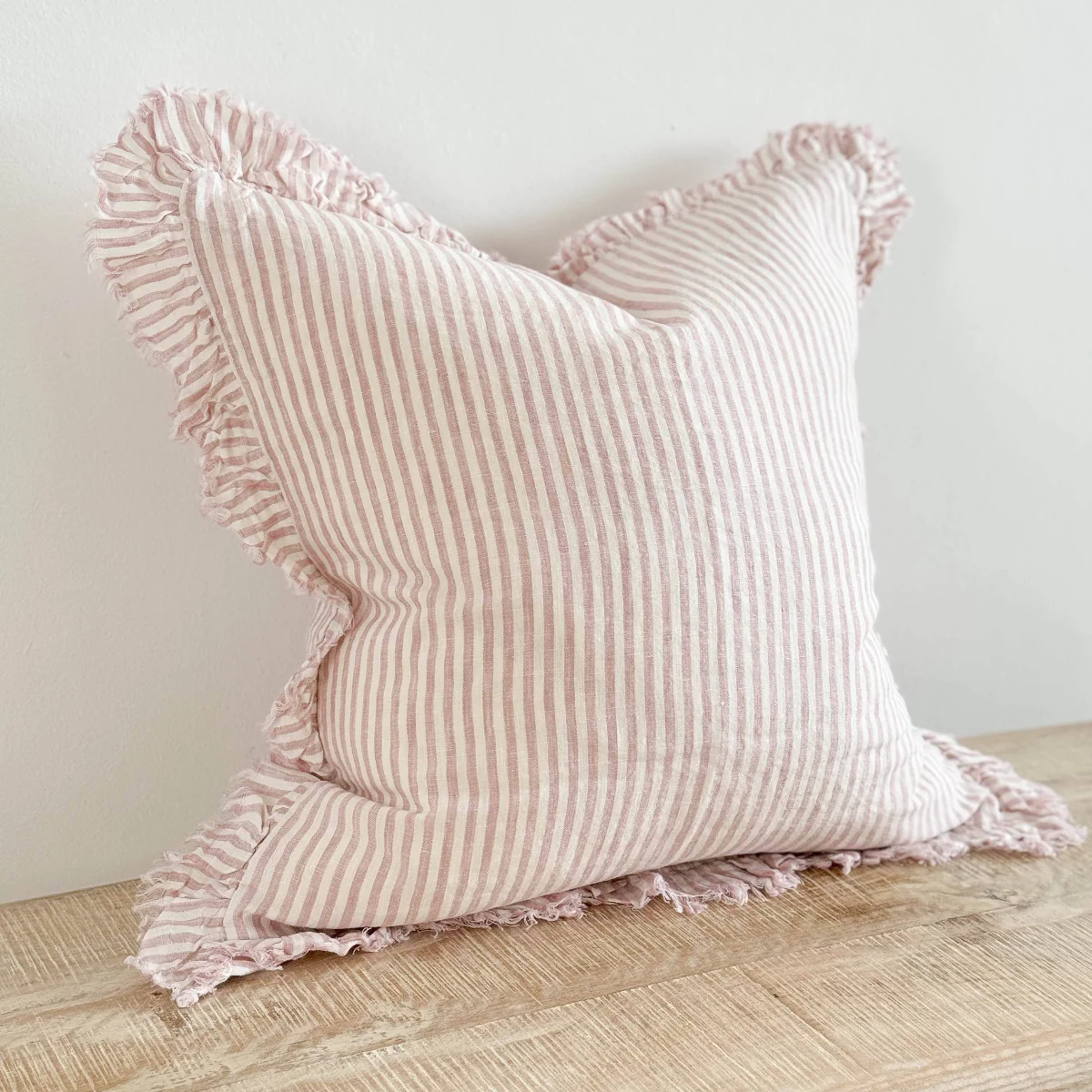 Hallie Ruffled Linen Cushion 45x45 – Pink Stripe - Image 4