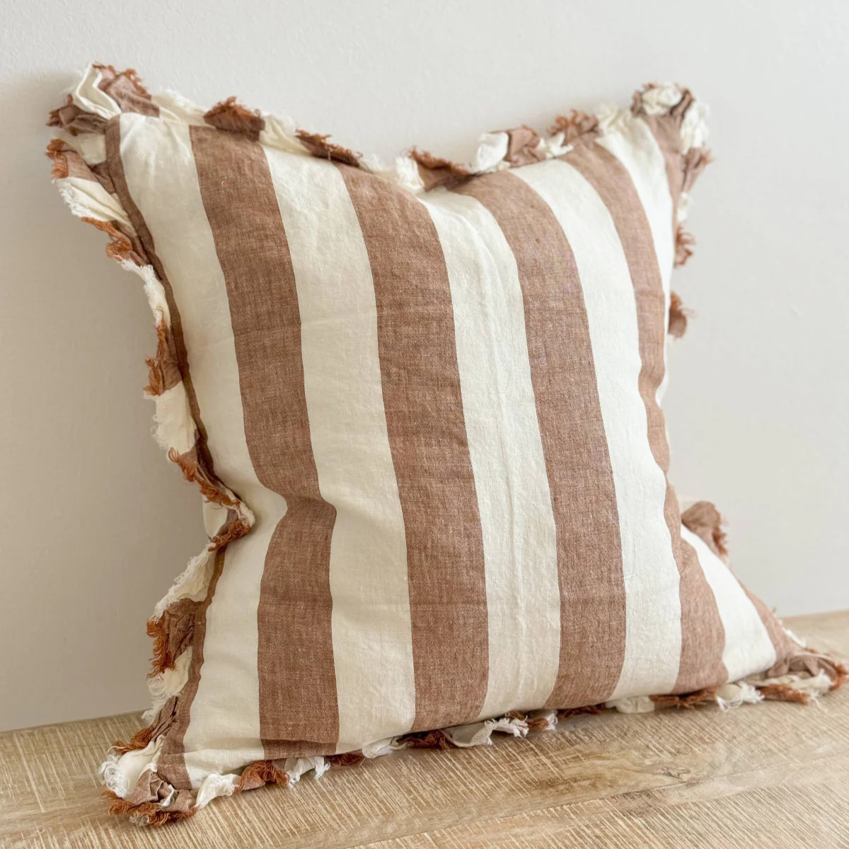 Hallie Ruffled Linen Cushion 45x45cm – Wide Rust Stripe - Image 4
