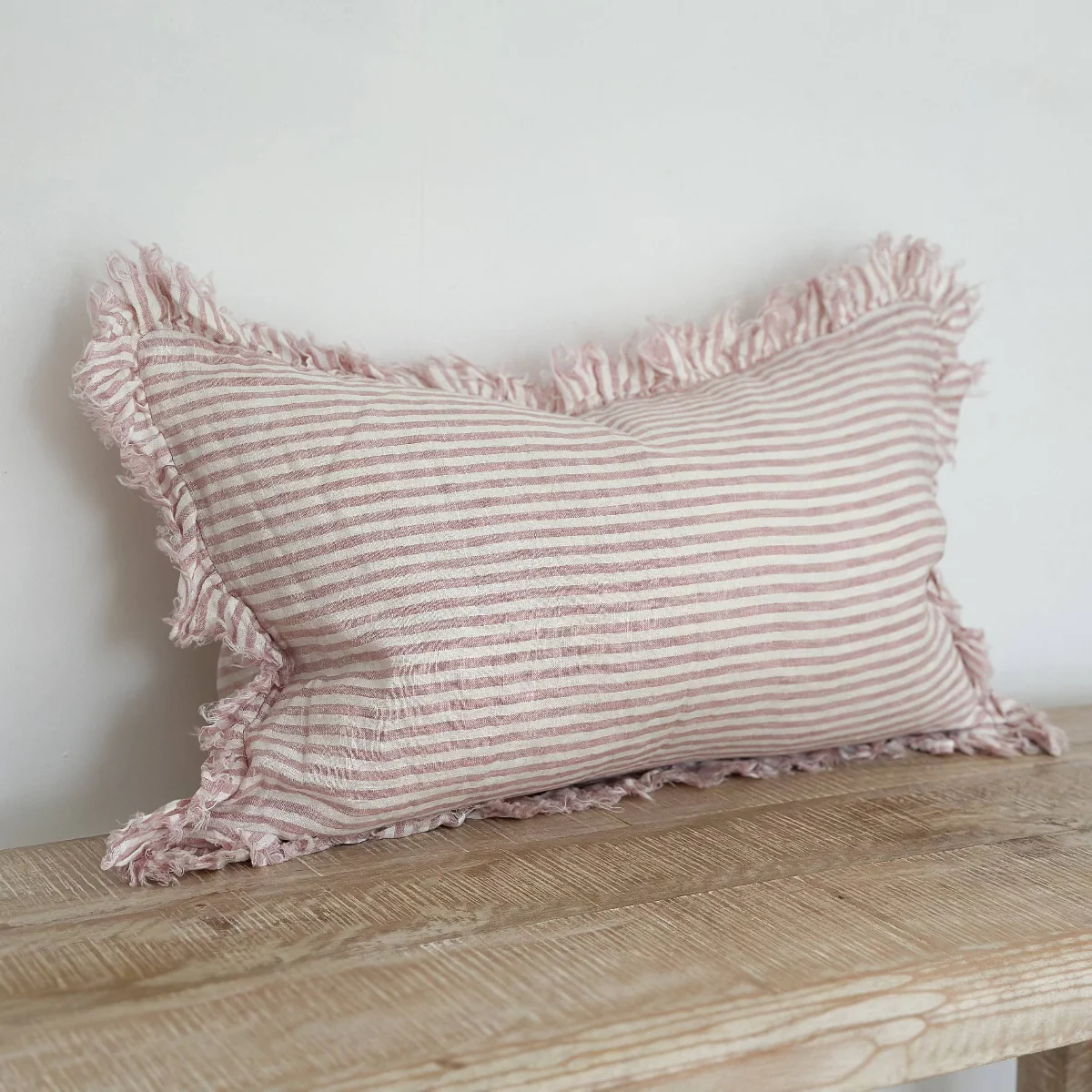 Hallie Ruffled Linen Cushion 50x30 – Pink Stripe - Image 2