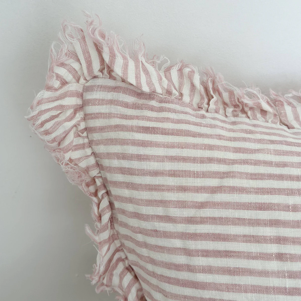 Hallie Ruffled Linen Cushion 50x30 – Pink Stripe - Image 3