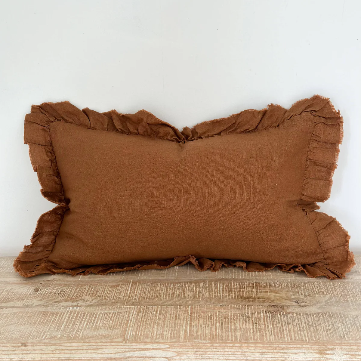 Hallie Ruffled Linen Cushion Rust - 50x30