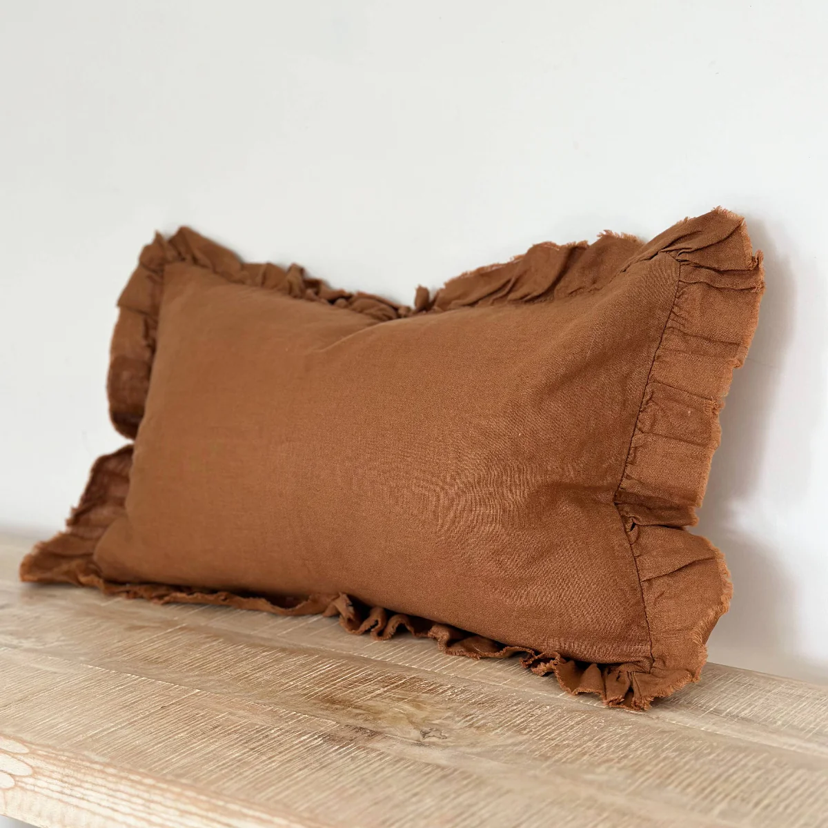Hallie Ruffled Linen Cushion Rust - 50x30 - Image 3