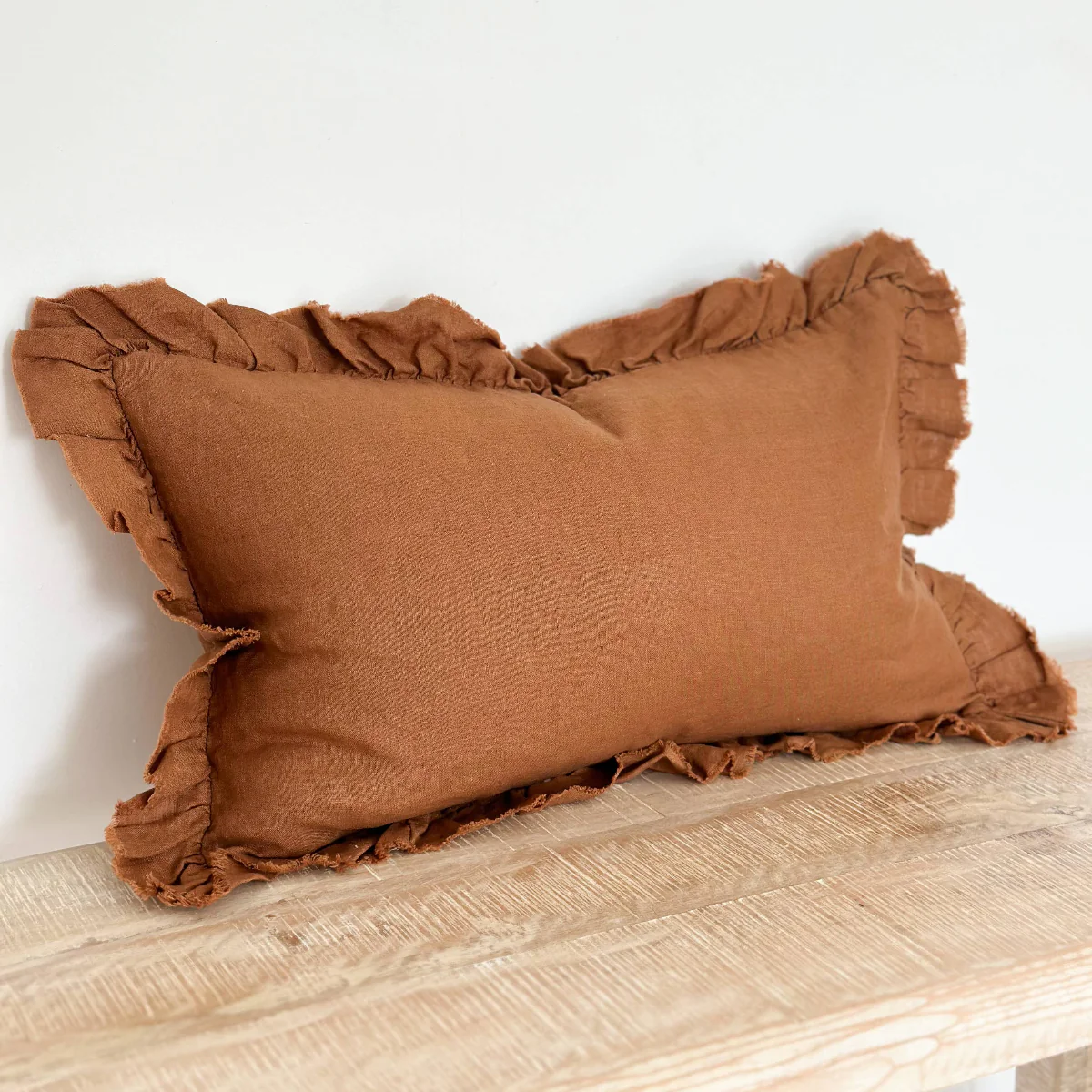 Hallie Ruffled Linen Cushion Rust - 50x30 - Image 4