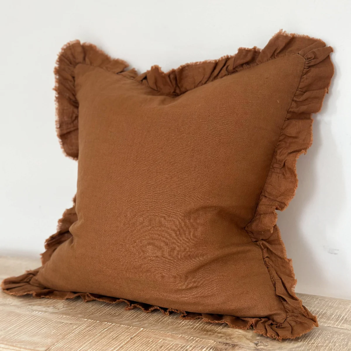 Hallie Ruffled Linen Cushion – Rust: 45 x 45 cm - Image 3