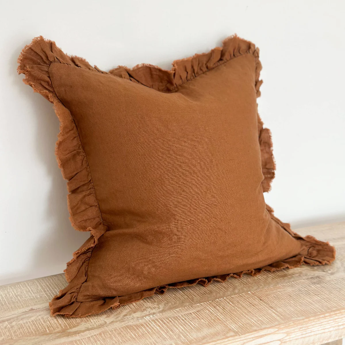Hallie Ruffled Linen Cushion – Rust: 45 x 45 cm - Image 4