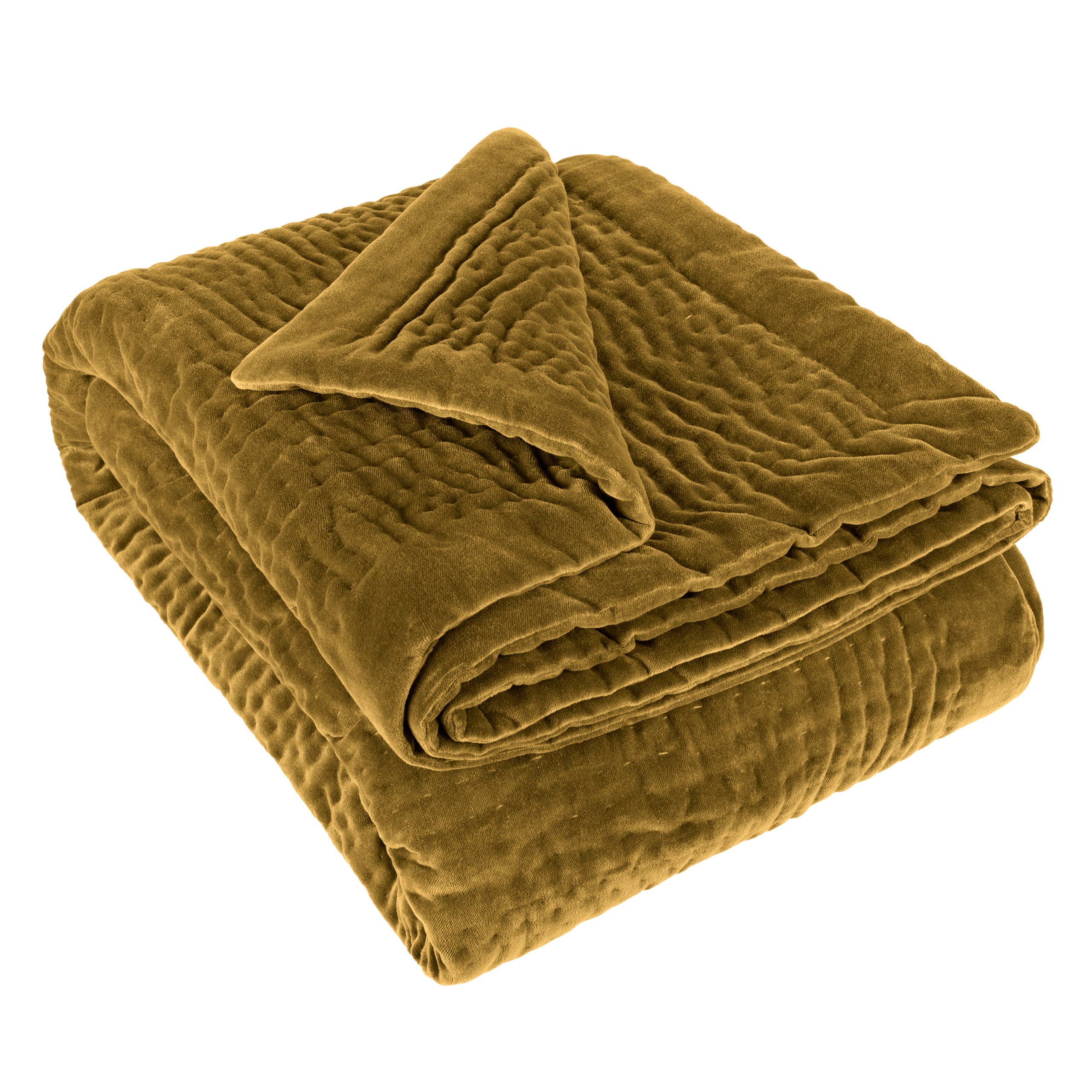 Velvet Quilted Throw Ochre / 140 x 220cm - Image 3