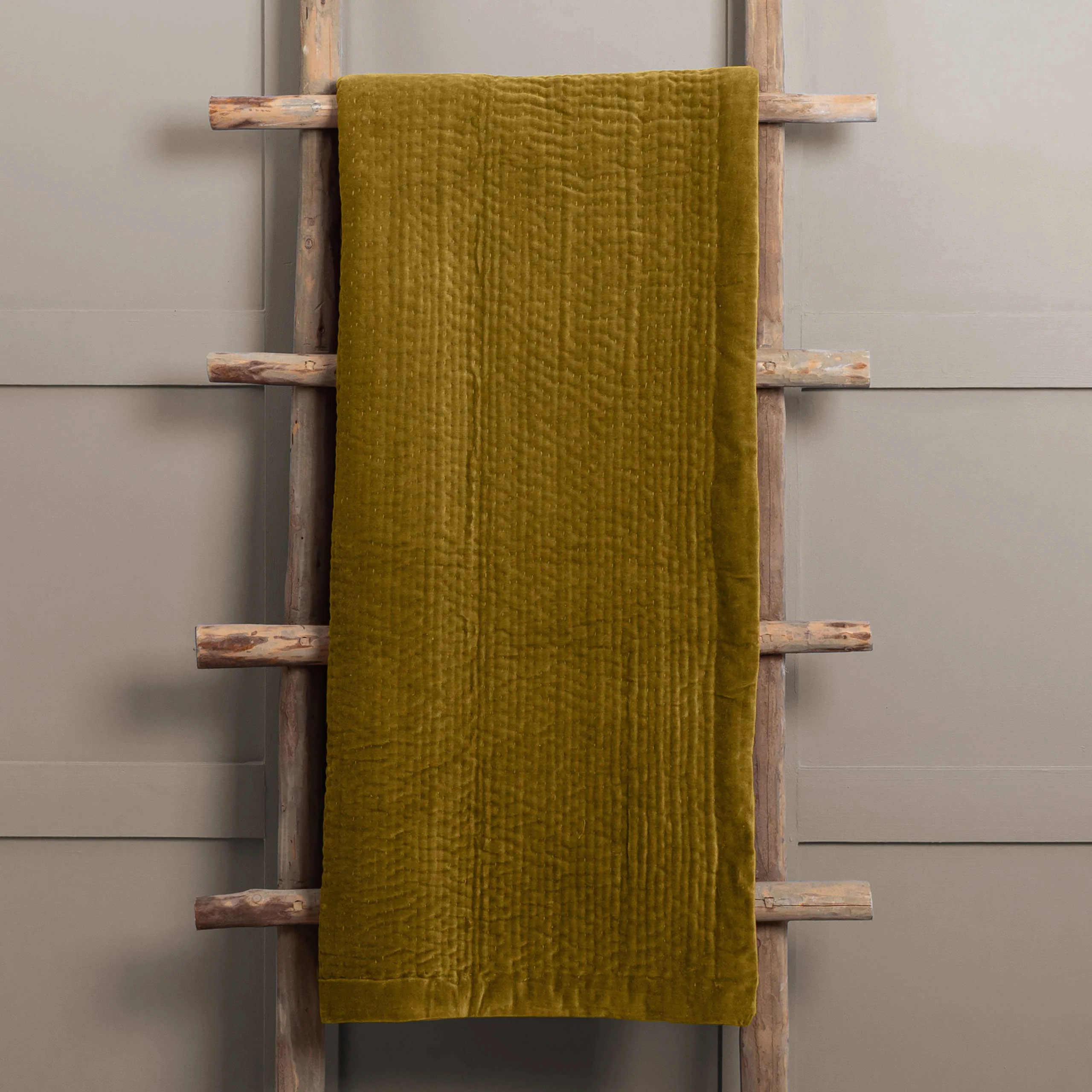 Velvet Quilted Throw Ochre / 140 x 220cm - Image 4
