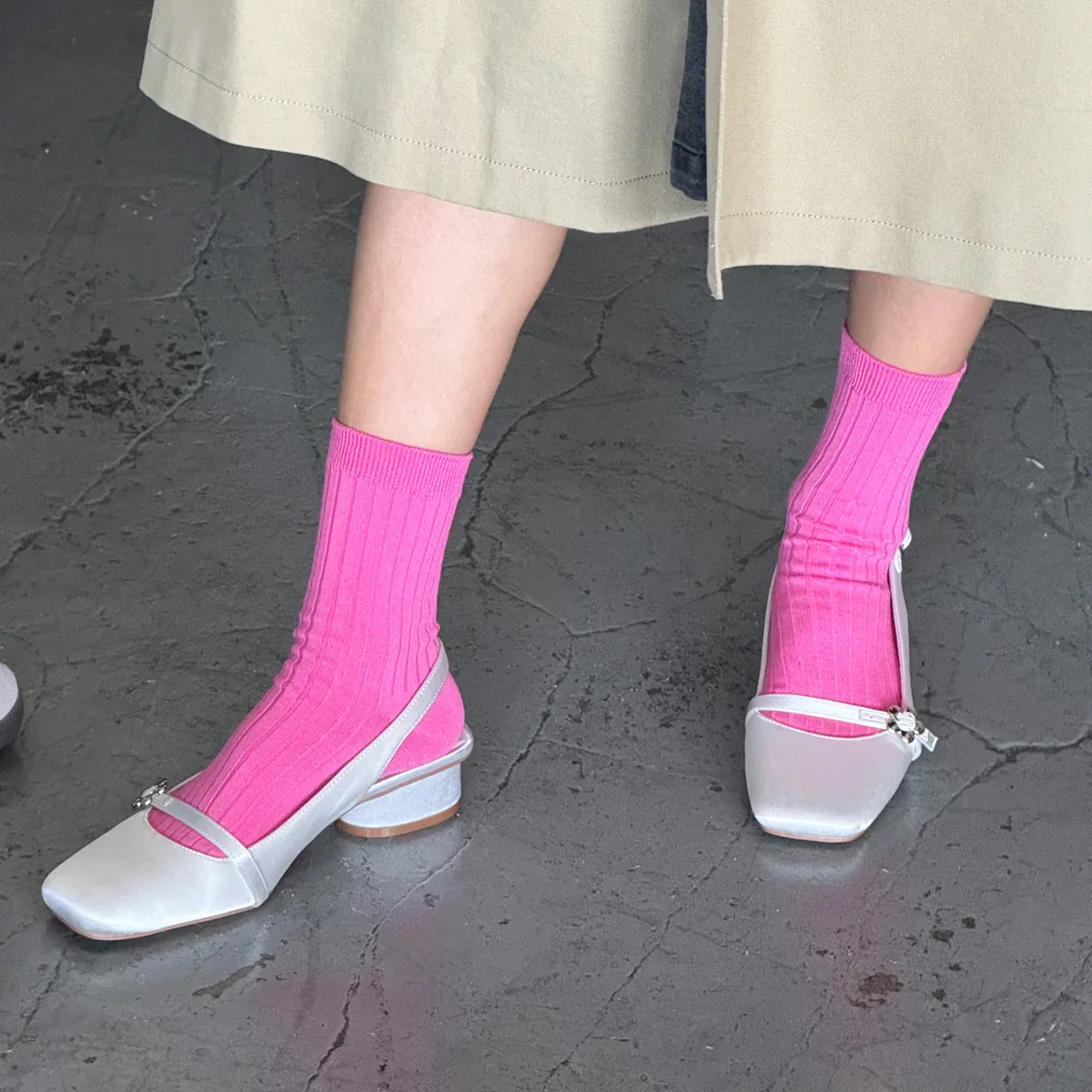 Her Socks - Mercerized Combed Cotton Rib Bright Pink - Image 2